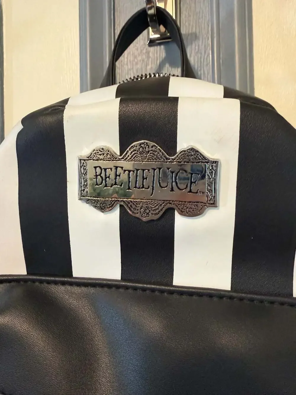 Beetlejuice Black and White Striped Never Trust The Living Mini Backpack